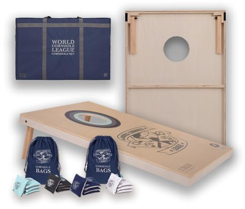 Uber Games World Cornhole League, Offiziell lizenziert, 90 × 60 cm | 3 × 2 Fuß, Brett in Turnierqualität und 16 professionelle Cornhole-Säckchen