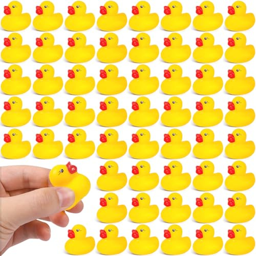 TEBOKHAD 56 Stück Gelbe Mini Badeenten, Gummiente Schwimmendes Badespielzeug Set, Klassisches Quietscheentchen Für Kinder Dusch Geburtstags Partyartikel