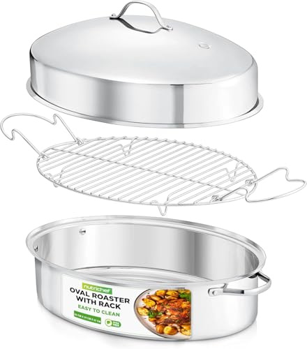 NutriChef Bräter mit Deckel, Bräter- 52x27cm, 10L- Bräter Induktion- Backofengeeignet, Bratentopf- aus Edelstahl & Antihaftbeschichtet, Ovaler Ofenbratform- Spülmaschinengeeignet