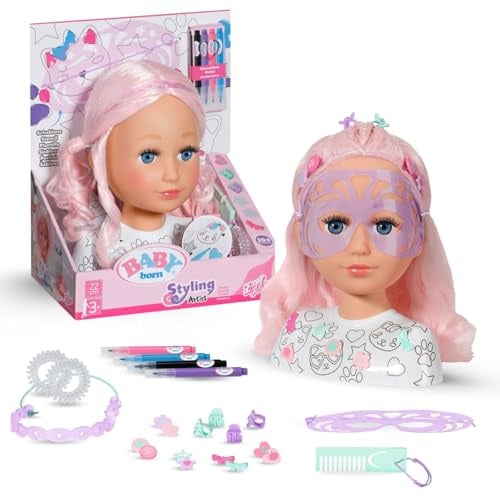 BABY Born Stylingkopf Kreativ mit Zubehör | Abwaschbare Marker, über 20 Accessoires, Stylingzubehör