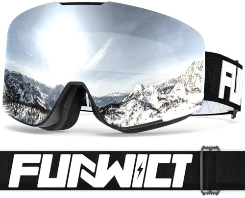 FUNWICT Skibrille für Herren Damen Erwachsene mit Anti-Beschlag UV-Schutz Winddicht Skibrille Überbrille Kompatibel mit Skihelm für Skaten Snowboard Schneemobil (Silber)