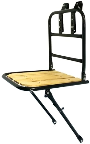 Frontgepäckträger Fahrrad | Gepäckträger Vorderrad | Fahrrad Gepäckhalter | Front Loader | Red Loon | Stahl/Holz | Holz Auflage