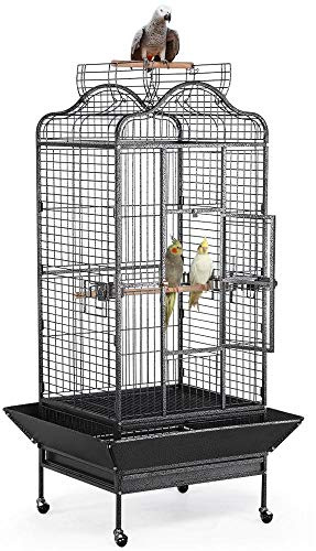 Yaheetech Vogelvoliere Vogelkäfig groß, Papageienkäfig mit 2 Holzstangen und 3 Futternäpfe, Vogelhaus Voliere mit Rollen, 81 x 77x 160 cm