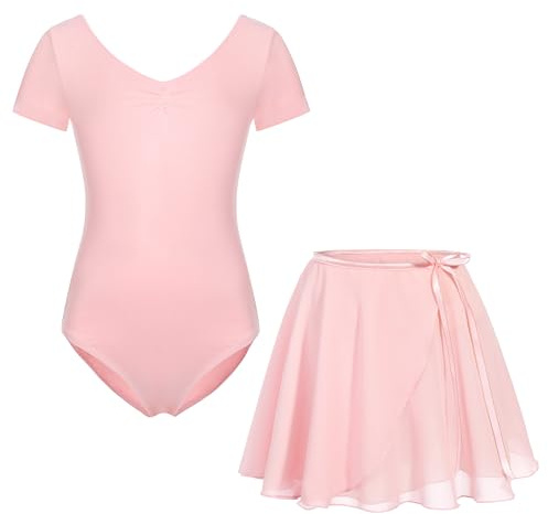 FONLAM Mädchen Ballettkleid Balletttrikot Kurzarm Tanzkleid Tanzbody Turnanzug Ballettrock Tutu Kinder Ballettanzug Baumwolle