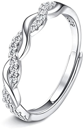JeweBella 925 Sterling Silber Ringe Frauen Verstellbare Ring Ewigkeit Verdrehtes Seil Zirkonia Ring Eheringe Verlobungsring Damen Trauringe Fingerring Engagement Promise Ring Schmuck