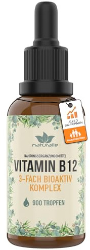 naturalie® - Vitamin B12 Tropfen hochdosiert mit 400 µg pro 2 Tropfen | ohne Alkohol | 3-Fach Komplex mit Adenosylcobalamin, Hydroxycobalamin und Methylcobalamin | ca. 1000 Tropfen - 50ml