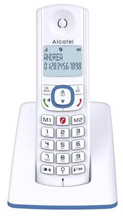 ALCATEL F530 - Schnurloses Festnetztelefon DECT - Großes beleuchtetes Display - Freisprechfunktion - Anrufblockierungsfunktion - 2 Direktwahltasten - Weiß/Blau