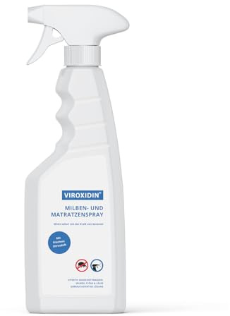 VIROXIDIN Milbenspray für Matratzen 500 ml – Anti Milben Spray gegen Hausstaubmilben – Für Bett, Textilien, Polster & Teppiche – Leichter Zitrusduft & Langzeitwirkung