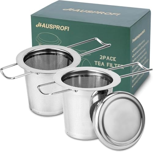 HAUSPROFI Tee-Ei, 304 Edelstahl, Teesieb mit Deckel und faltbarem Griff, Teefilter für Teekannen, Tassen, Tassen zum Aufbrühen von losen Blättern, 2 Stück