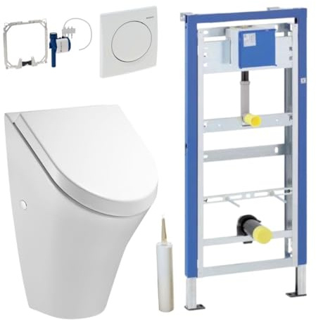 Geberit Duofix Basic Urinal Element + Urinal + Drückerplatte Samba Komplett-Set Mit Deckel