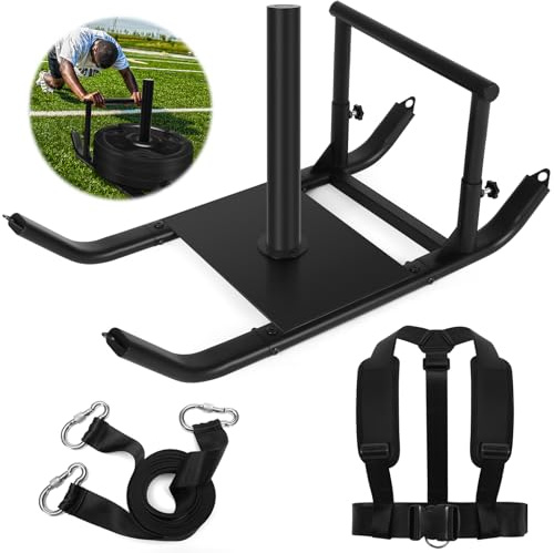 GDFISH Großer Gewichtsschlitten, Höhenverstellbarer Griff Schieberschlitten, Workout Fitness Schlitten für Training Laufgeschwindigkeit, Kompatibel mit 2,5 cm & 5,1 cm Hantelscheibe, Einfache