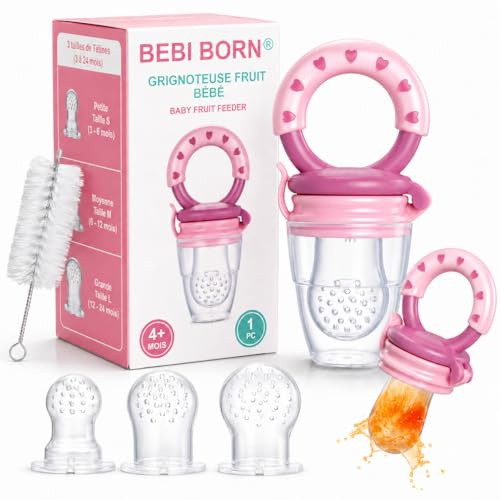 Bebi Born Baby Fruchtsauger aus Silikon BPA-frei – Beißring & Beißhilfe für Babys zur sicheren Einführung fester Nahrung – 3 Größen 4–24 Monate – Zahnungshilfe & Beruhigung der Zahnfleisch – Rosa