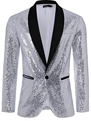 Coucoland Paillettenblazer, Herren-Tuxedo-Jacke, Paillettenanzug, Sportmäntel