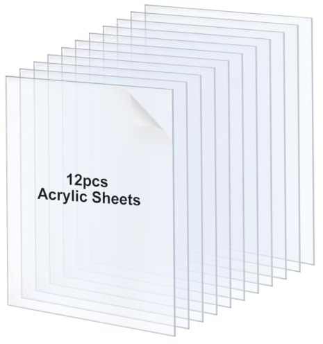 12 Stück Acrylglasplatten A4 1mm transparent, Acrylplatte Kunststoffplatten 210x297mm, bruchfeste Ersatzglasscheiben für Bilderrahmen, DIY-Bastelprojekte & Schutzabdeckungen