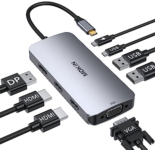 MOKiN USB C Docking Station Dual Monitor, 8 in 1 Laptop Dock für 2 HDMI | USB C Hub 3 Monitor mit 2 HDMI, DisplayPort, VGA, PD Charging, USB A&C 2.0 Ports, USB C Adapter für Dell/HP/Lenovo