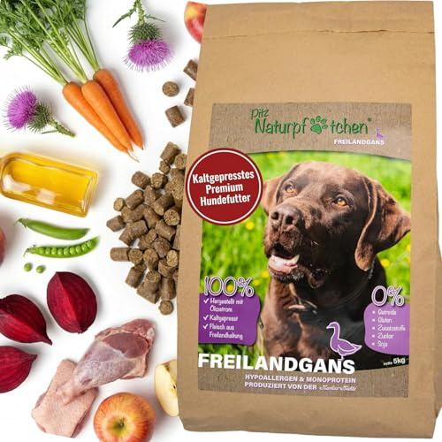 Naturpfötchen Freilandgans 5kg - Kaltgepresstes Premiumfutter aus Freilandhaltung - Reich an Ballaststoffen und Protein (25%) - ohne Konservierungsstoffe - Hohe Akzeptanz -Hypoallergen