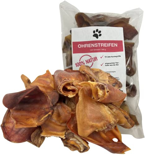 FROKI Premium Ohrenstreifen vom Schwein für Hunde 500g | 100% Schwein, 100% Natürlich, Zahnpflege, ohne Zusatzstoffe