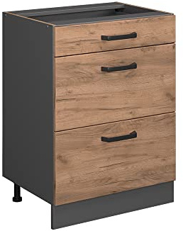 Vicco Küchenunterschrank R-Line, Goldkraft Eiche, 60 cm mit Schubladen, ohne Arbeitsplatte, zur freien Kombination innerhalb modularer Küchensysteme