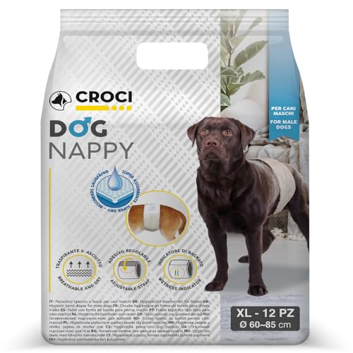 Croci Hundewindel - Hundewindeln - Hundeunterhosen zum Pinkeln - Hygiene-Windel für Rüden, geruchshemmend, Einweg, 12 Stück, Größe XL, 60-85 cm