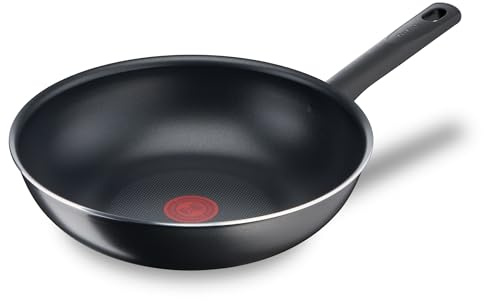 Tefal Day by Day On Wokpfanne 28 cm, Antihaftbeschichtung, Thermo-Signal bei idealer Brattemperatur, nicht induktionsgeeignet, tiefe Form, Aluminium, B56419