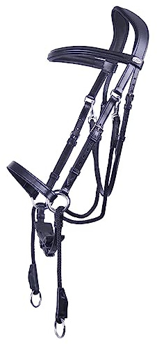 NETPROSHOP Multifunktionale gebisslose Leder Trense schwarz mit Gurtzügeln Shetty Pony Cob Full, Groesse:Full, Farbe:Schwarz
