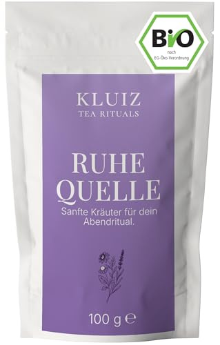 Abendtee - Ruhequelle - Bio Tee lose - 100 Gramm I Bio Kräutertee lose mit Melisse, Kamille, Baldrian, Lavendel und weiteren Kräutern I Herbal Tea by KLUIZ TEA RITUALS