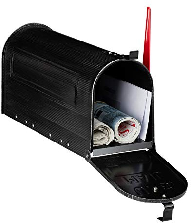 Relaxdays US Briefkasten, Vintage, US Mail, Zeitungsfach, groß, HBT: 22 x 16 x 48 cm, Fahne rot, Stahl Mailbox, schwarz