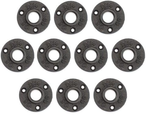 Bohaner Rohrflansch Schwarz Flansch 10 Stück 3/4" mit 3 Löchern BSP Metallgewinde Flansch Rohrhalterung Temperguss für Industrierohre, Möbel, Bar, Restaurant, Hotel und DIY Handwerk Deko