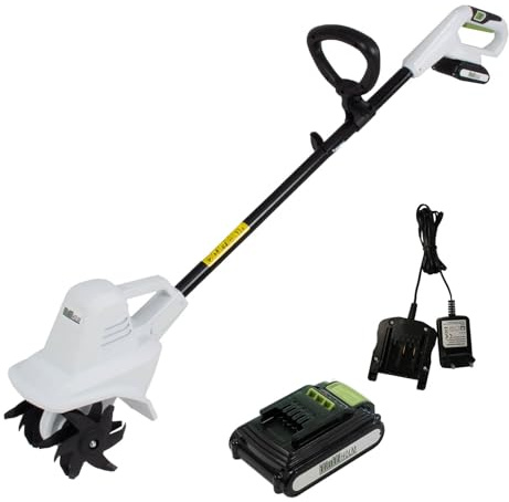 TRUTZHOLM Akku Bodenhacke 20V/2.0Ah mit Akku und Ladegerät 19 cm Arbeitsbreite 24 Klingen 15,5 cm Arbeitstiefe Motorhacke Bodenfräse Gartenfräse Kultivator für Beet und Garten