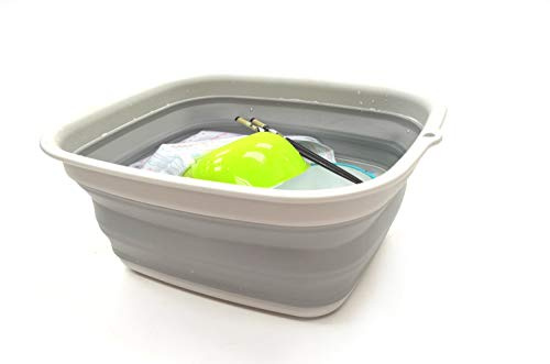 SAMMART 7,7L zusammenklappbare Wanne – Faltbare Spülwanne – tragbares Waschbecken – platzsparende Kunststoff-Waschwanne(Grau, Klein)
