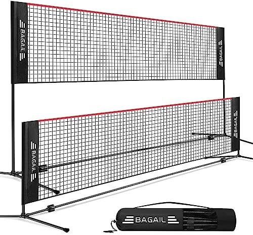 BAGAIL Badmintonnetz, faltbares Nylonnetz, höhenverstellbarer Ständer und Tragetasche, leicht auf- und abbaubar, Ideales Sportnetz für Tennis, Badminton oder Volleyball