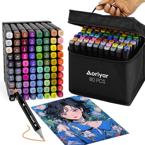 Alkohol Marker Dual Brush Filzstifte - 80 Farben Graffiti Stifte Permanent Twin Markers Brush Tip Colouring Manga Paint Marker Zeichnen Stifte Alkoholmarker Pastell füR Erwachsene Kinder Office