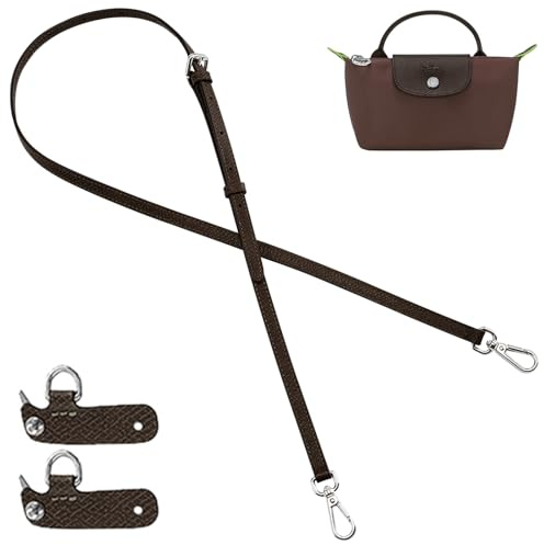 jiesinlov Rindsleder Taschen Schulterriemen Riemen Umrüstsatz Ersatz verstellbaren Crossbody Schultergurt für Le Pliage XS Mini Pouch Gurt Mocha Silber Dunkelbraun(Neue-Mokka Leder)