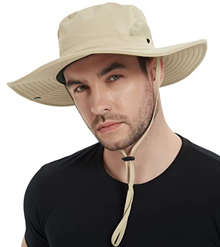 Wmcaps Sonnenhut Herren, Outdoor Safari Hut Damen, Breite Krempe Sommerhut Herren, Faltbar Wanderhut, Boonie Hat Sonnenschutz Hut Buschhut Anglerhut Gartenhut（Khaki）