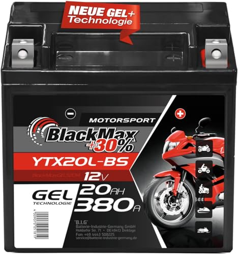 BlackMax YTX20L-BS Motorradbatterie GEL 12V 20Ah GTX20L-BS CTX20L-BS Outlander