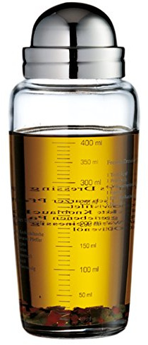 WMF Salat Dressingshaker 400ml, Glasbehälter mit Skalierung, mit 5 aufgedruckte Rezepte, Glas, Cromargan Edelstahl, spülmaschinengeeignet