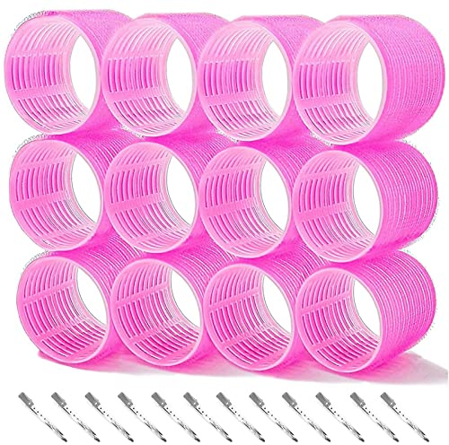 Lockenwickler Große Locken 24 Stücke, Curlers Ohne Hitze Selbsthaftend Haftwickler, Jumbo Groß Haarwickler Hair Rollers 64mm mit 12 Stücke Entenschnabelclips