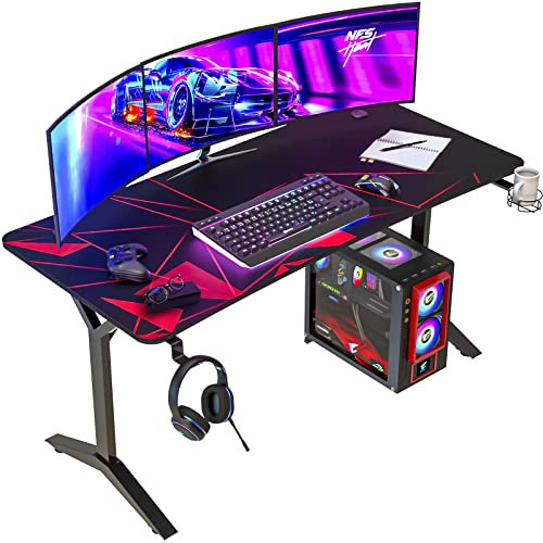 KLIM NEU K152 Gaming Tisch - 152 cm Gaming Schreibtisch, Getränkehalter, Headset Haken - Stabiler Computerschreibtisch aus Metall und Holz - Für Gaming und Büro - 20 Jahre Schutz
