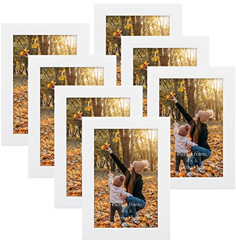 EXYGLO 7er Set Bilderrahmen 10x15 cm, Weiß Fotorahmen Collage für 15x10 cm Fotos und Bilder - Wand- oder Tischaufsteller