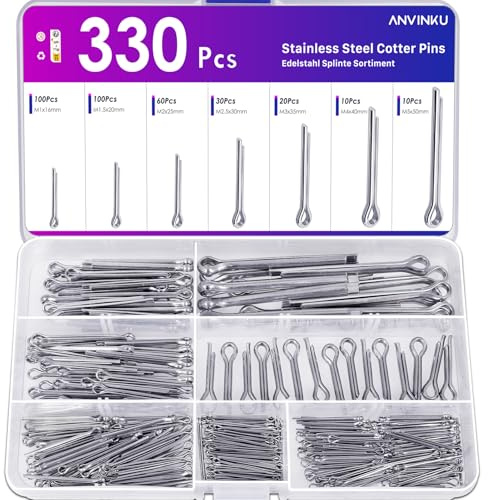 ANVINKU 330 Stück Splinte Sortiment Edelstahl, 7 Größen Splint Set M1/M1.5/M2/M2.5/M3/M4/M5, 304 Edelstahl Sicherungssplint für Auto, Mechanik, Schiffsreparatur