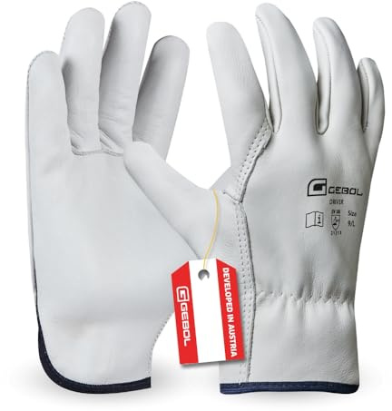 Gebol Driver, 1 Paar Arbeitshandschuhe für Damen und Herren aus 1,1 mm dickem Premium-Rindsvollleder, Handschuhe für Bau, Garten & grobe Arbeiten, M (Gr. 8)