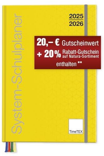 TimeTEX System-Schulplaner A5-Plus Gelb - Schuljahr 2025-2026 - Lehrerkalender - Kalender - 10760 - mit breitem Verschlussgummi