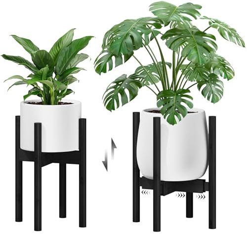 Bamworld Blumenständer Blumenhocker Pflanzenhocker Schwarz Verstellbar und kippsicher, geeignet für verschiedene Pflanzentöpfe, Höhe 32 cm