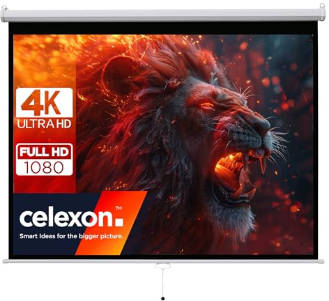 celexon Basic Rollo-Leinwand 100" | 200x150 cm 4:3 | ausziehbare Full-HD 4K Beamer-Leinwand für Heimkino oder Büro-Präsentationen | Projektionsleinwand geeignet zur Deckenmontage oder Wandmontage