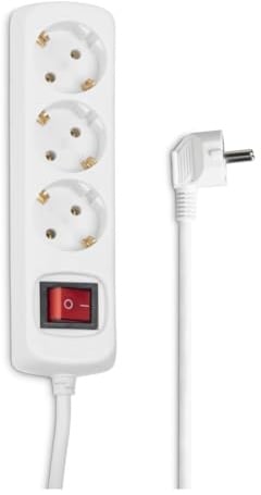 Hama Steckdosenleiste 3-Fach (Mehrfachsteckdose mit Save Energy-Schalter zum Stromsparen, Steckplätze 45 Grad gedreht, Kabel 1,4m, GS geprüft, Mehrfachstecker für Home Office) weiß