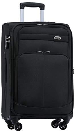 BEIBYE Leichter Stoffkoffer Kofferset Trolley Außentaschen Dehungsfuge mehr Stauraum mit Zahlenschloss (Schwarz, M-Handgepäck-54cm)