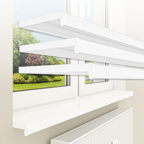 HEXIM Fensterbank bis 3 Meter Fensterbrett 20 x 160 cm (glanz) weiß Kunststoff PVC innen Innenfensterbank matt oder glanz DIN EN 13501-1 inkl. Seitenabschluss