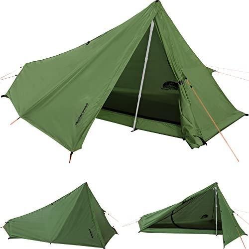 1 Personen Zelt für Camping – Ultraleicht Trekkingstock Zelt, Wasserdicht Outdoor 1 Mann Zelt, Kompakt Zelt mit Kleines Packmaß für Wandern, Strand, Festival(Keine Trekkingstöcke)