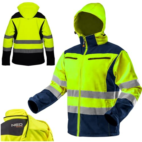 NEO TOOLS Softshell Warnjacke mit Reflektionsstreifen orange Neon gelb Arbeitsjacke Warnschutz Sicherheitshose