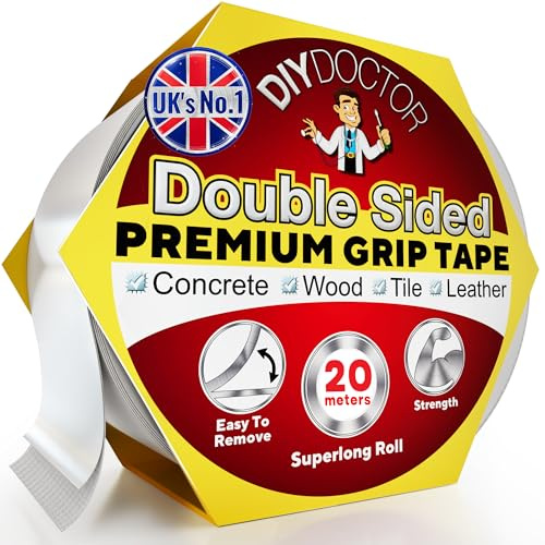 DIY Doctor Doppelseitiges Klebeband Extra Stark – Universelles Montageband für Haushalt, Büro & Werkstatt – 1 Rolle, 21 mm x 20 m – Starke Haftung, Rückstandsfrei Entfernbar
